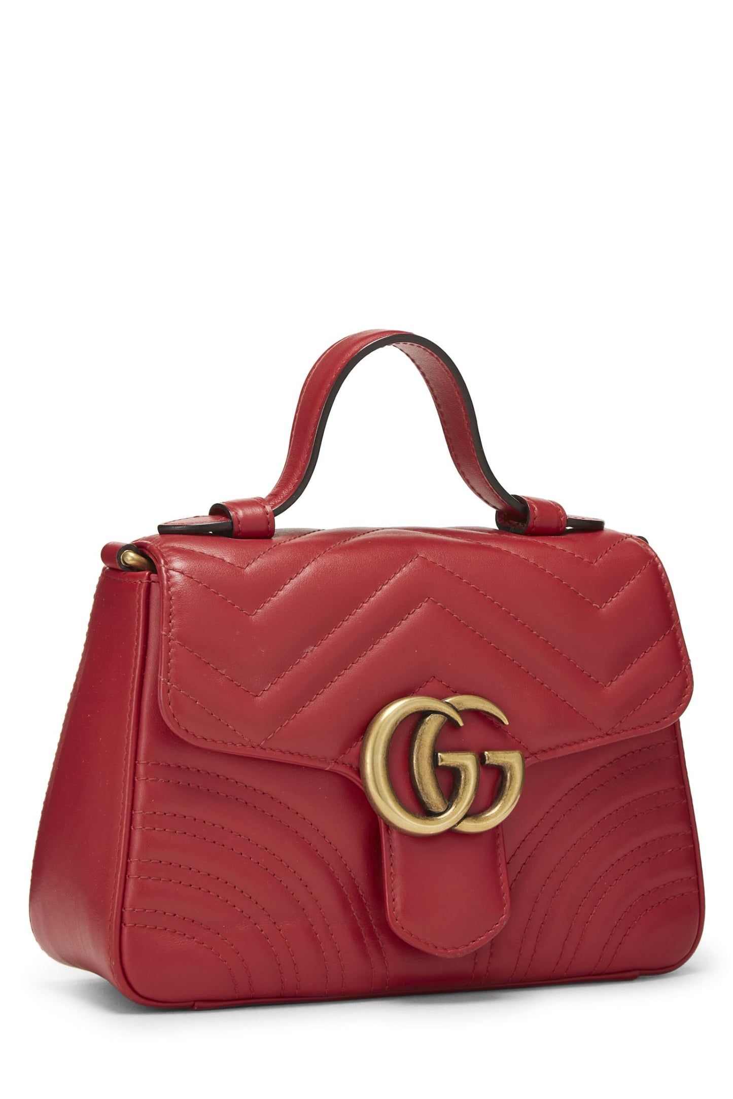 Gucci, Mini sac à main en cuir rouge GG Marmont d'occasion, rouge