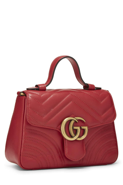 Gucci, Pre-Loved Red Leather GG Marmont Top Handle Bag Mini, Red