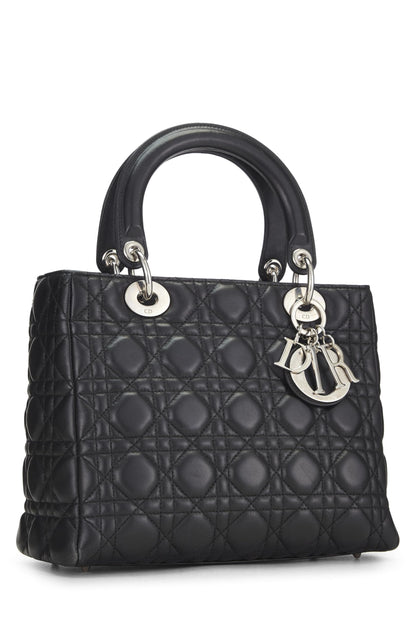 Dior, Lady Dior Medium en cuir d'agneau matelassé Cannage noir d'occasion, noir