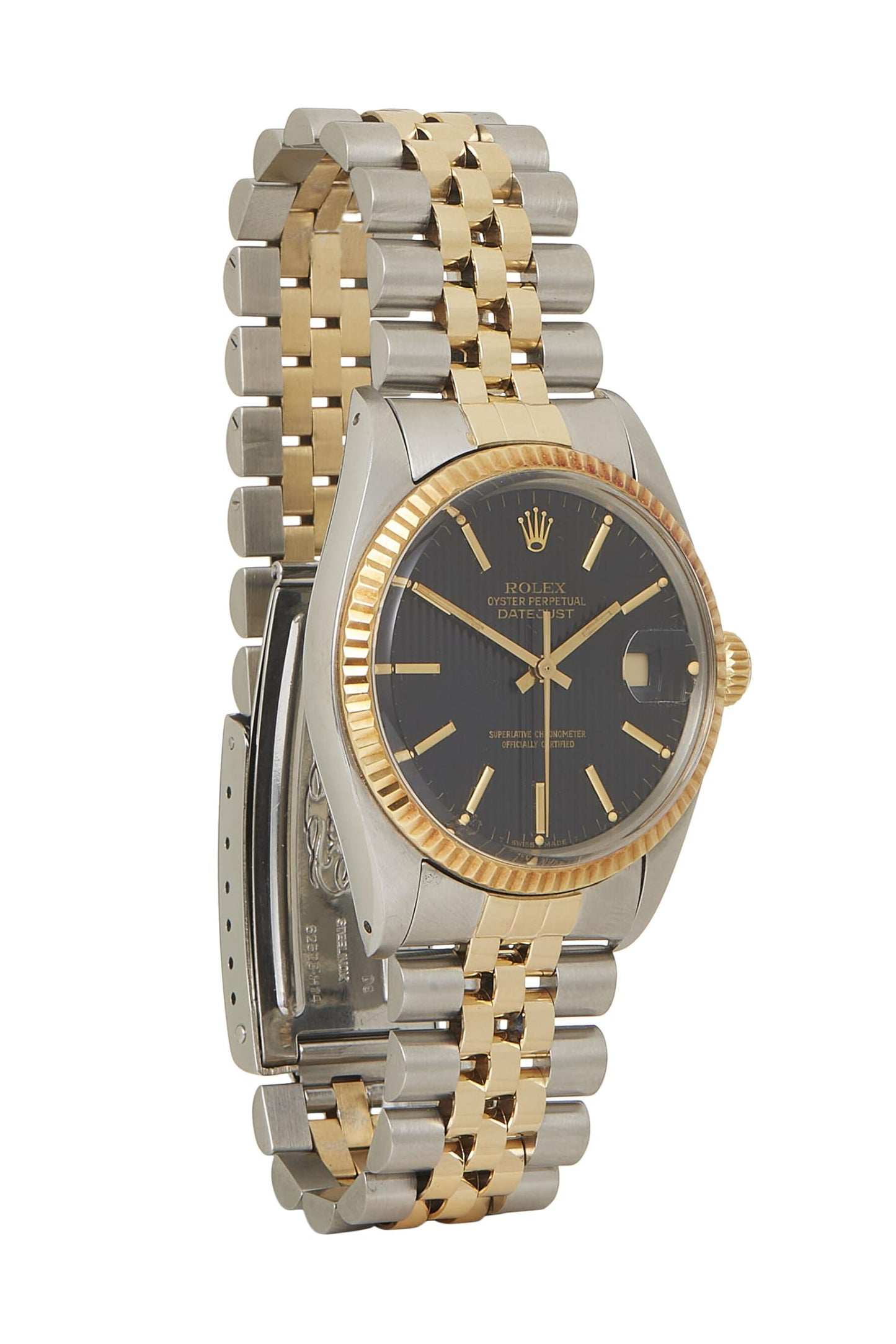 Rolex, montre d'occasion Datejust Tapestry 16013 36 mm en acier inoxydable et or 18 carats, noire