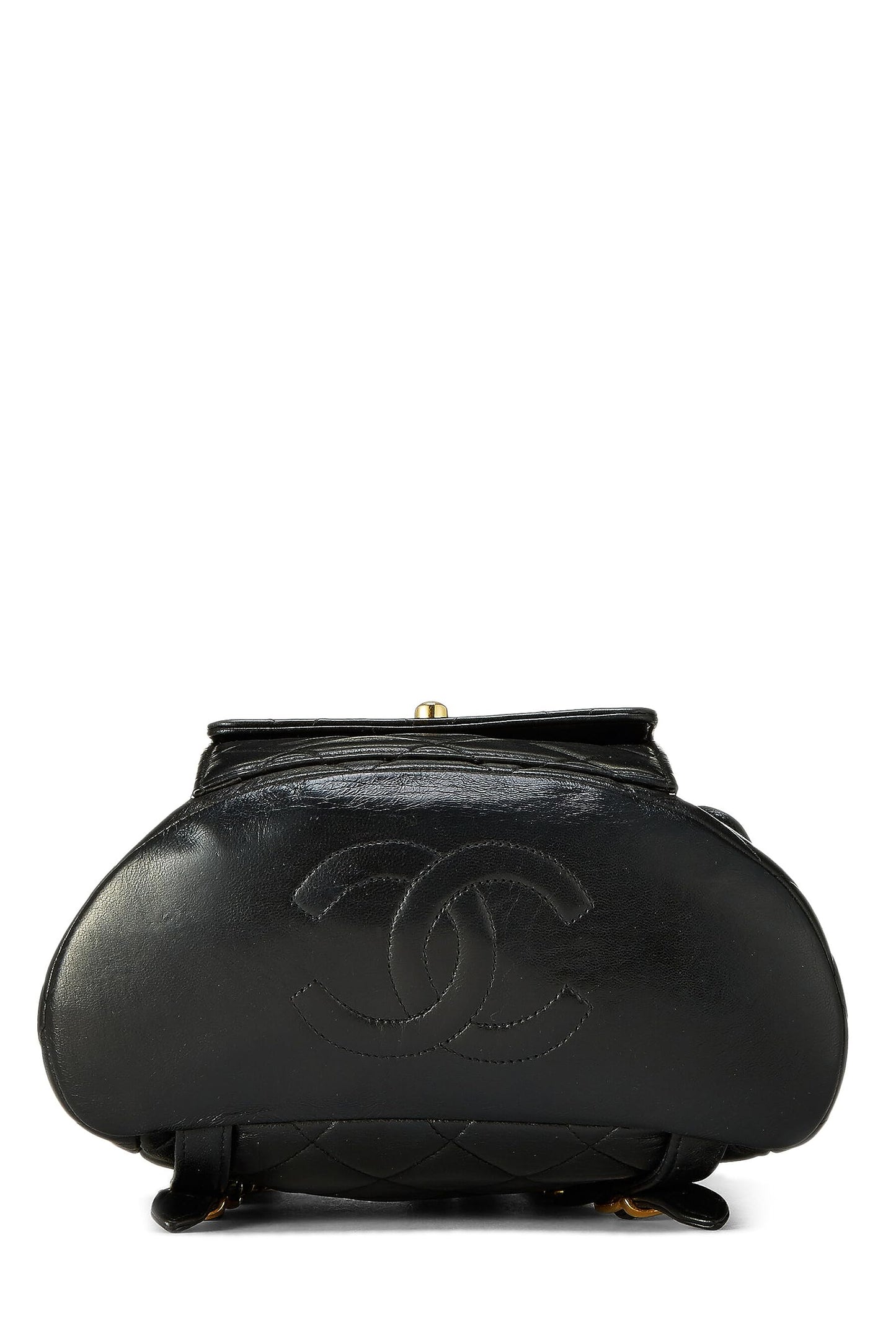 Chanel, Mochila clásica mediana 'CC' de piel de cordero acolchada negra Pre-Loved, Negro