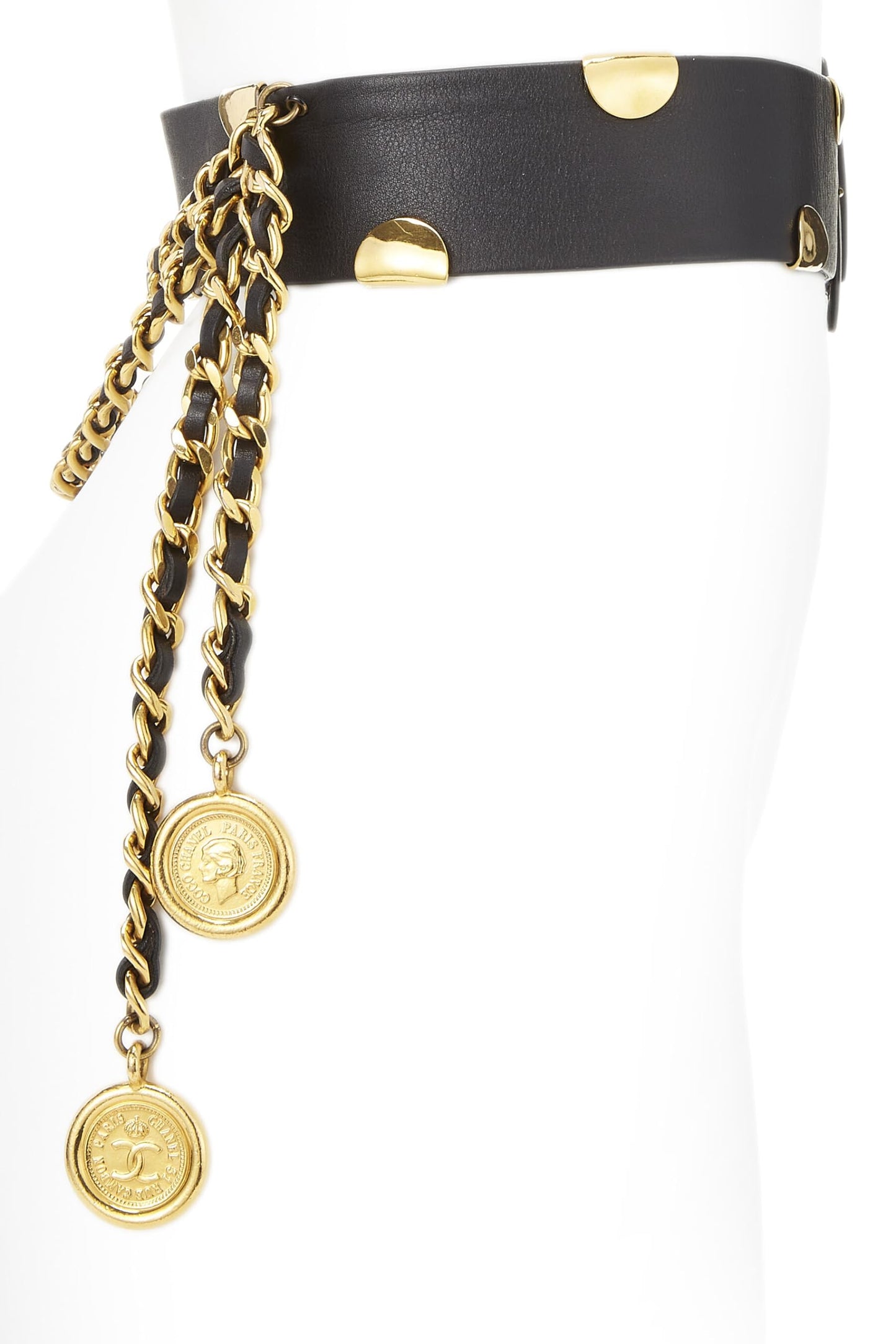 Chanel, Pre-Loved Black Leather & Chain Waist Belt 70, Black