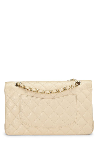 Chanel, sac à main classique à double rabat en cuir d'agneau matelassé beige d'occasion, taille M, beige