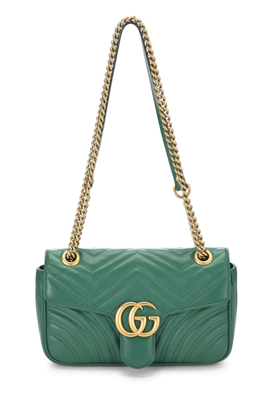 Gucci, Pre-Loved Green Leather GG Marmont Shoulder Bag Small, Green