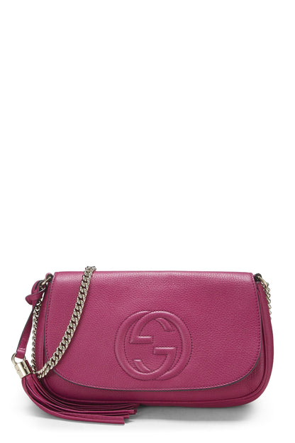 Gucci, Pre-Loved Pink Grained Leather Soho Chain Flap Crossbody, Pink