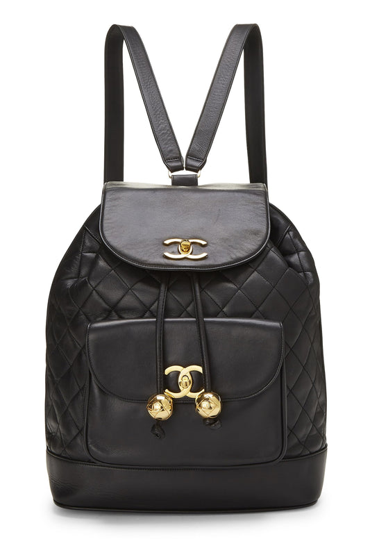 Chanel, Mochila grande de piel de cordero acolchada negra Pre-Loved, Negro