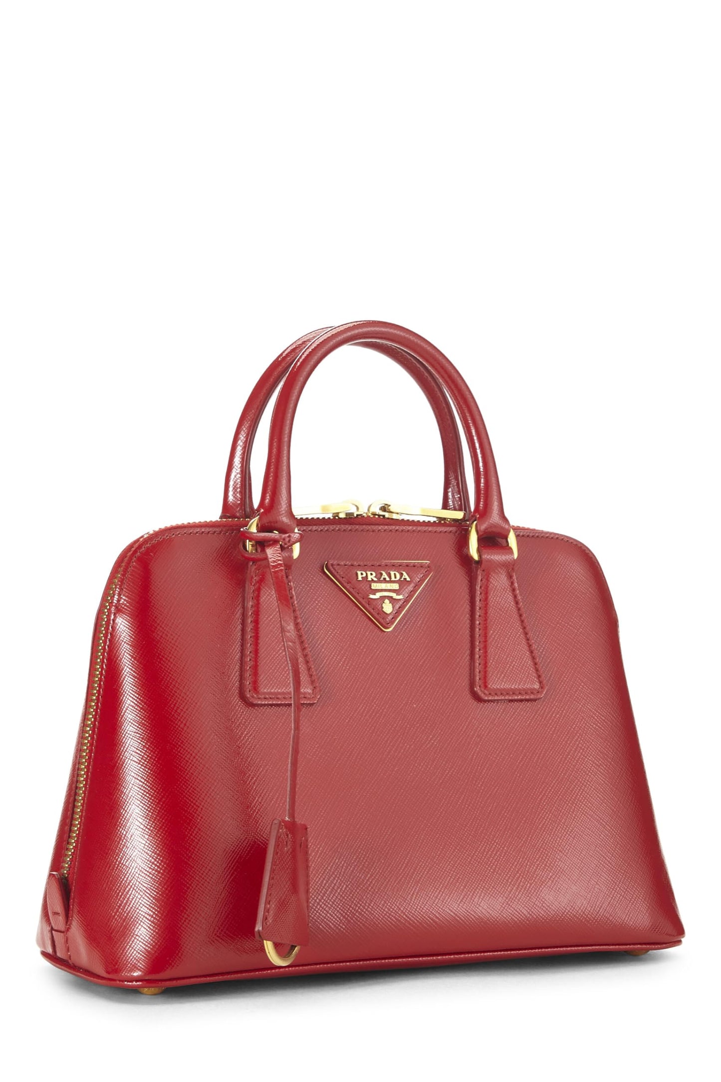 Prada, Pre-Loved Red Saffiano Vernice Promenade Pequeño, Rojo