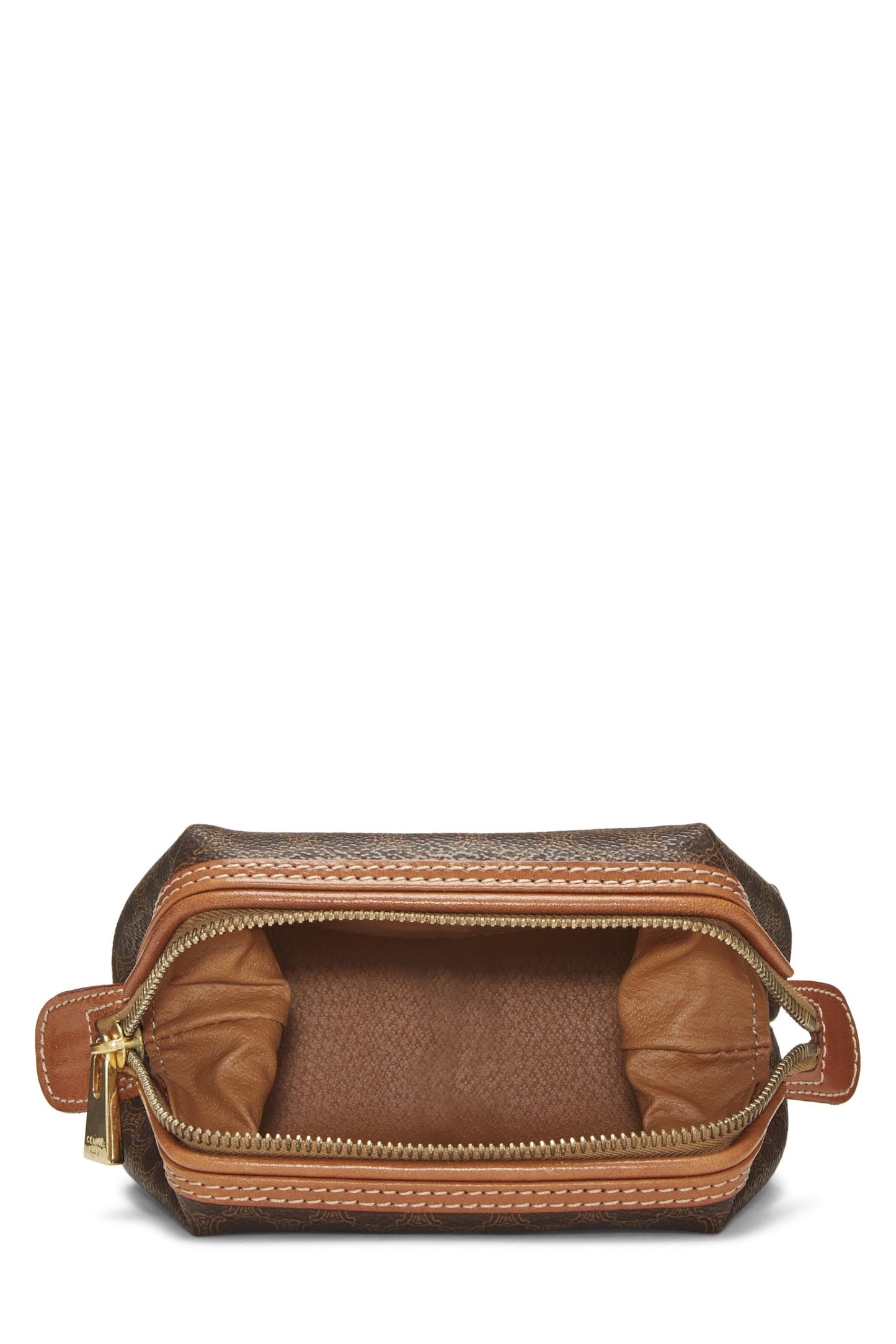 Céline, Pre-Loved Brown Coated Canvas Macadam Pouch, Brown