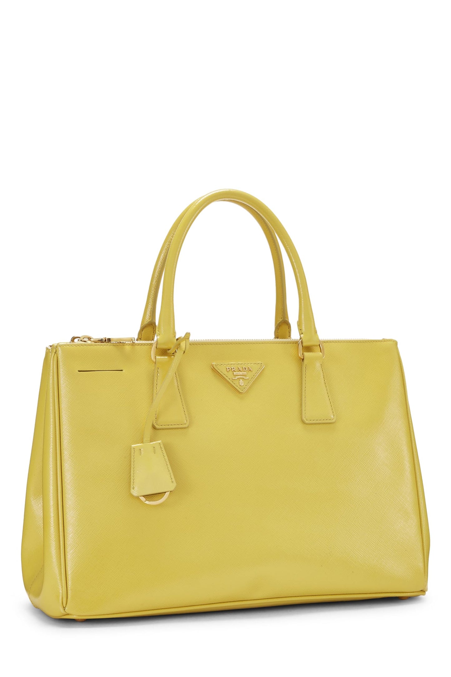 Prada, grand sac fourre-tout exécutif en saffiano jaune d'occasion, jaune