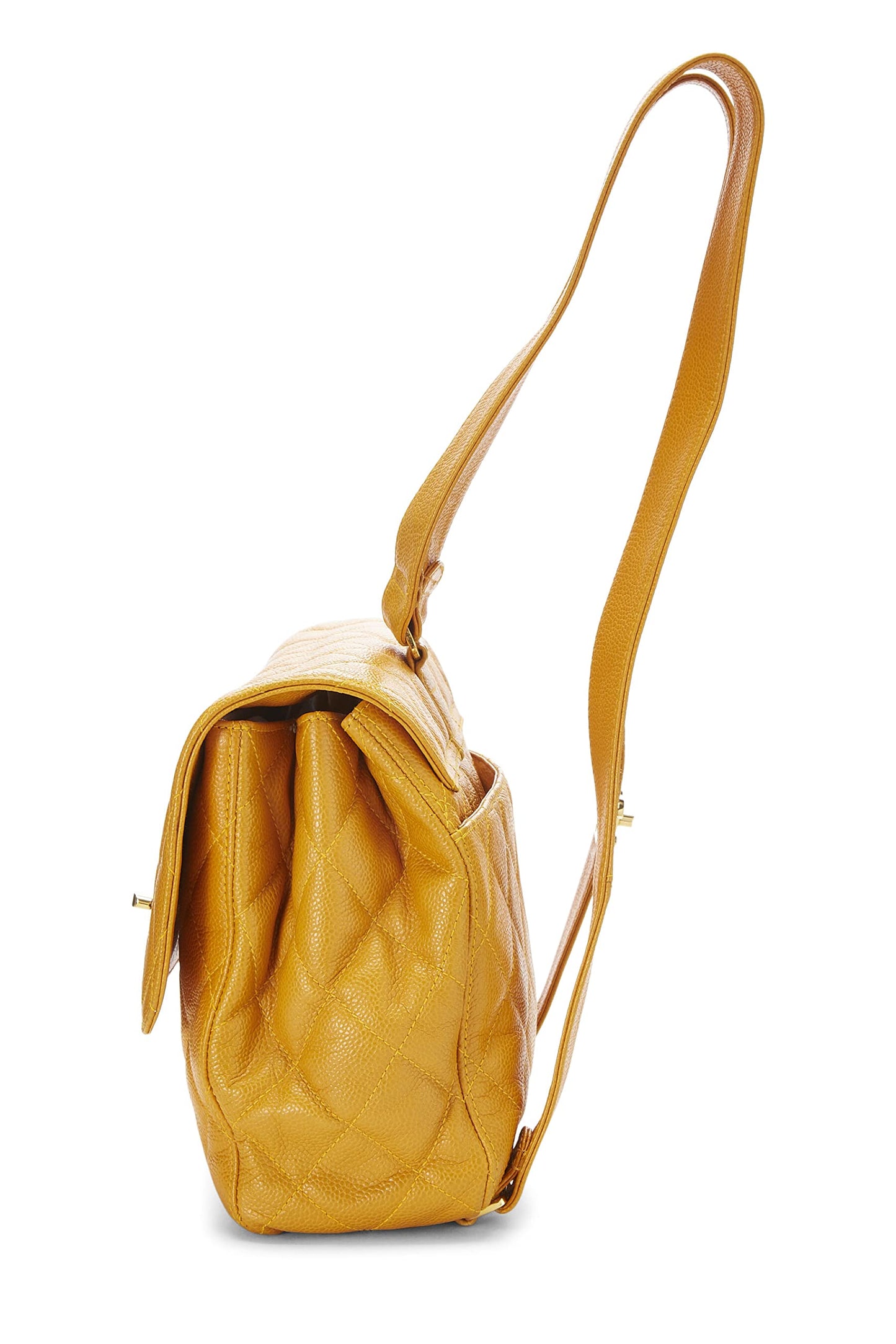 Chanel, Mochila de caviar acolchada amarilla Pre-Loved, Amarillo