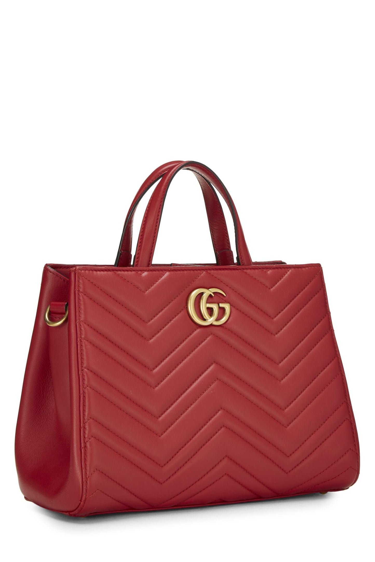 Gucci, Pre-Loved Red Leather GG Marmont Top Handle Bag Small, Red