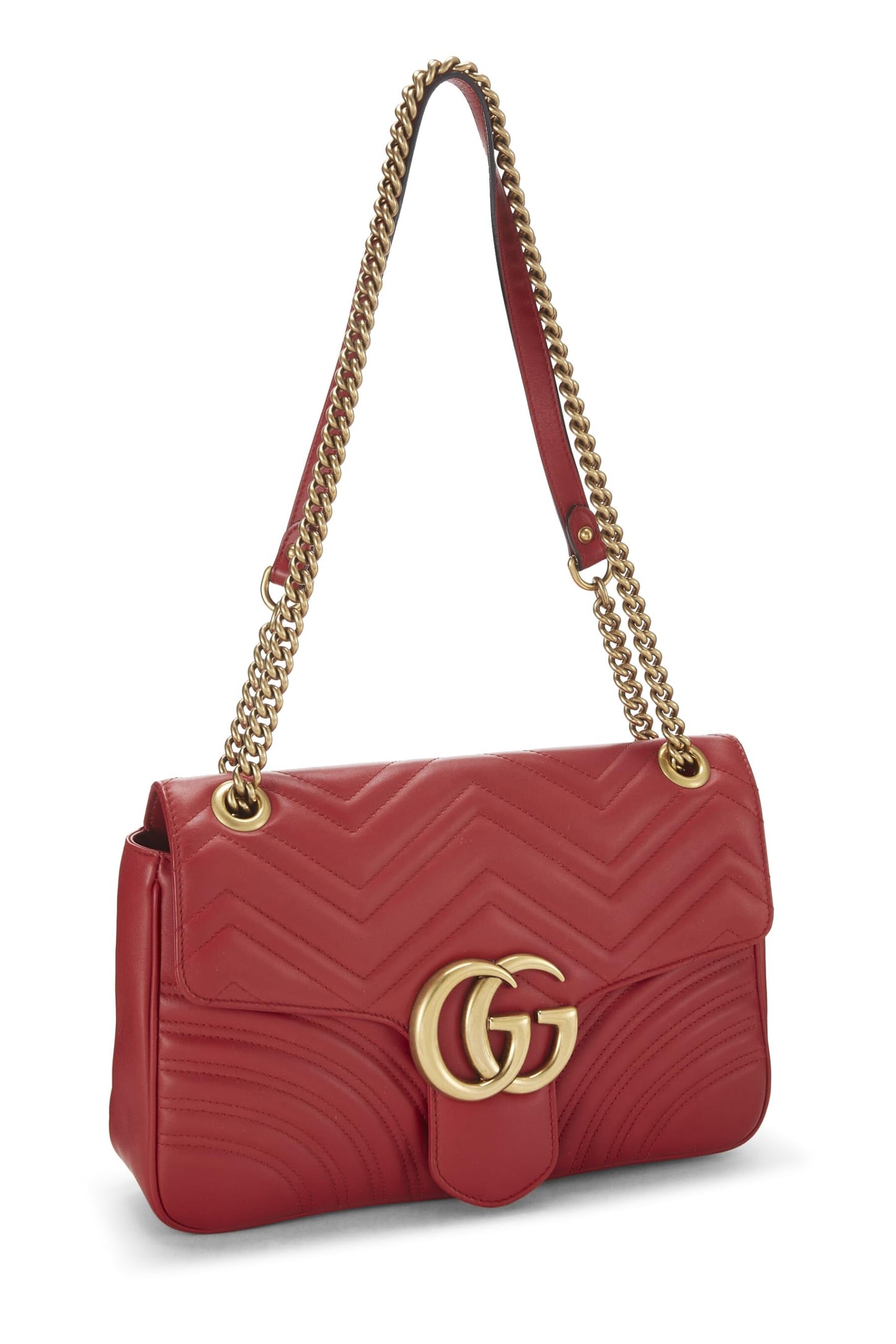 Gucci, Pre-Loved Red Leather GG Marmont Shoulder Bag, Red