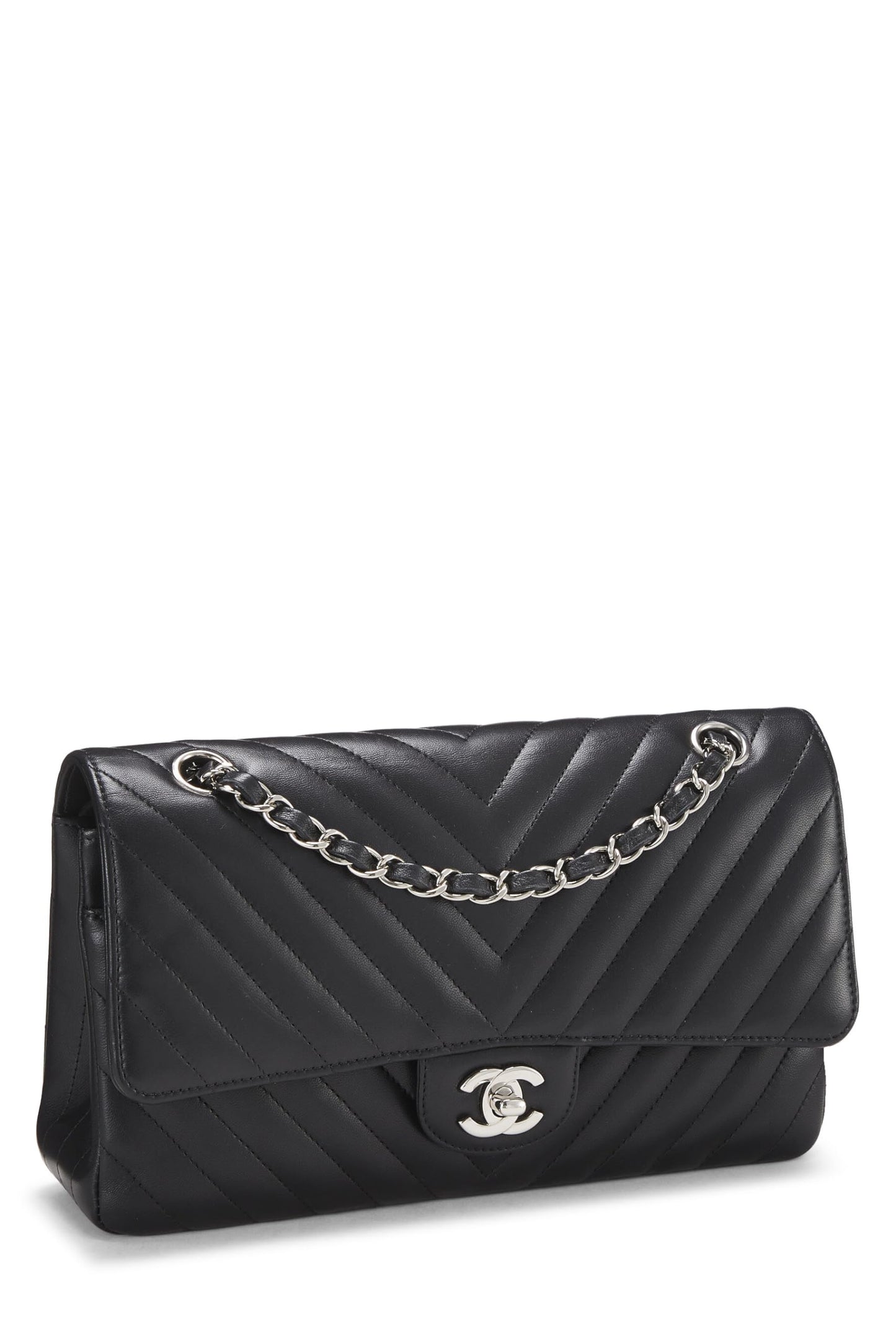 Chanel, Pre-Loved Black Chevron Lambskin Classic Double Flap Medium, Black