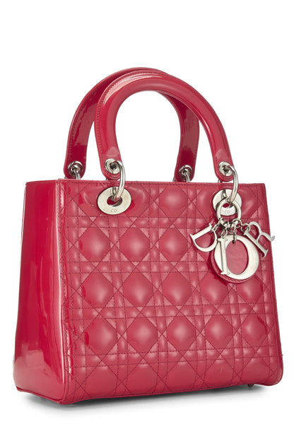 Dior, Lady Dior Medium de charol rojo Pre-Loved, rosa