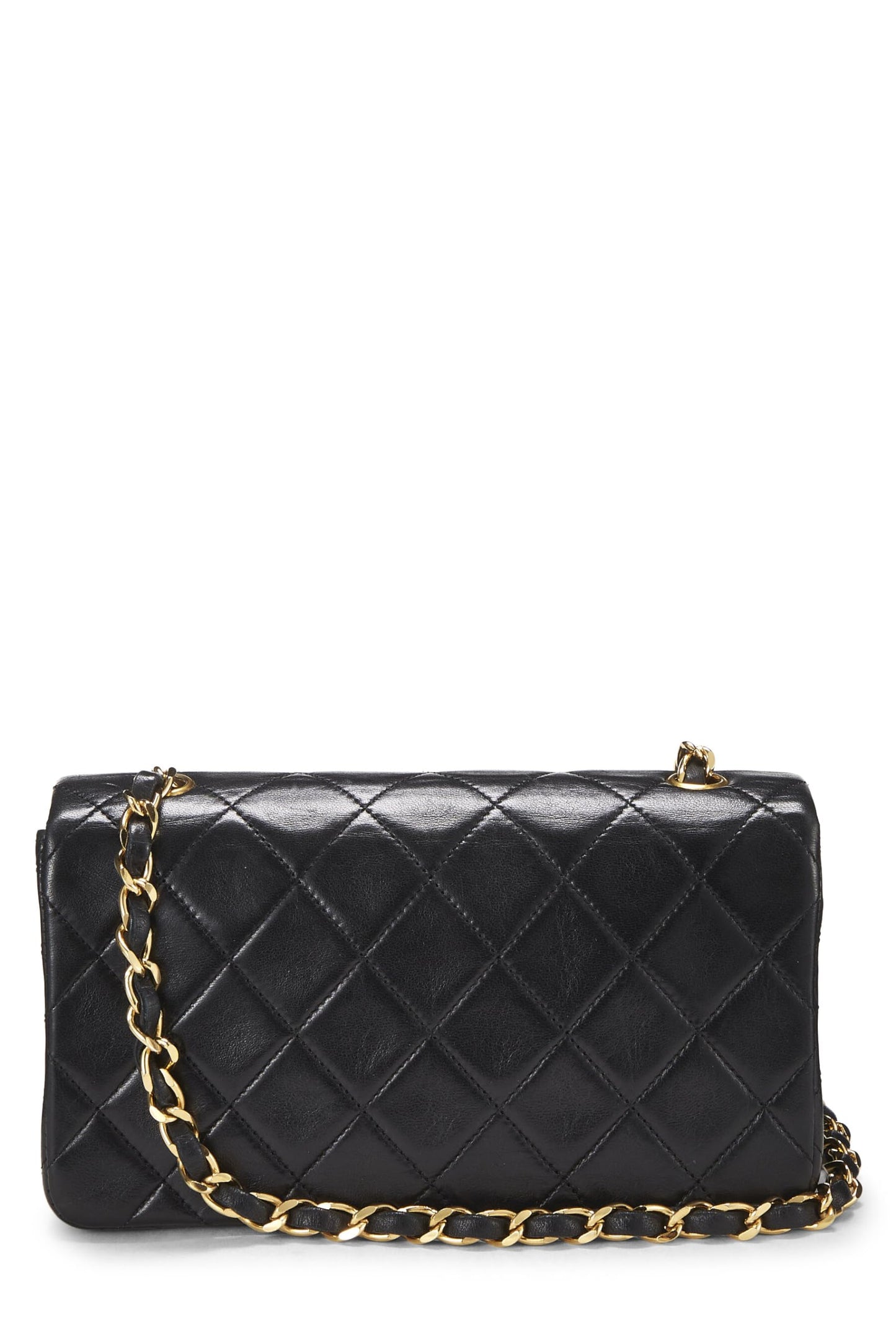 Chanel, Mini sac à rabat en cuir d'agneau matelassé noir d'occasion, noir