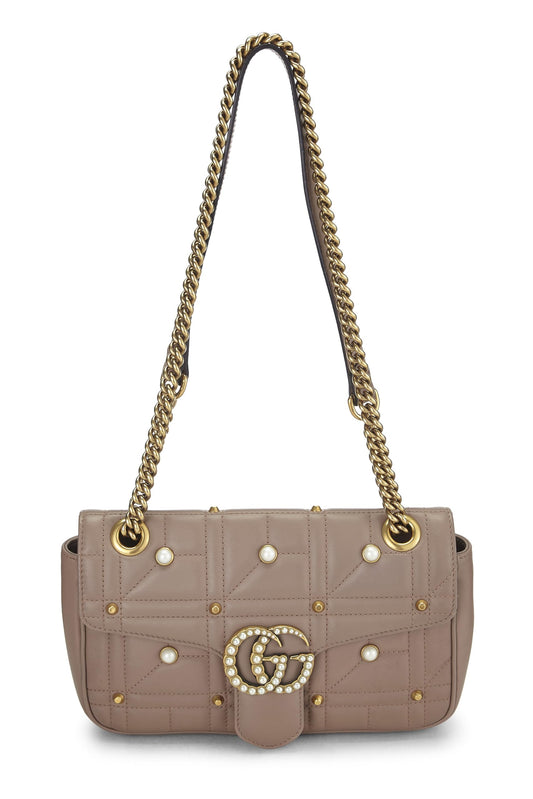 Gucci, sac à bandoulière Marmont en cuir matelassé beige nacré, petit modèle, beige