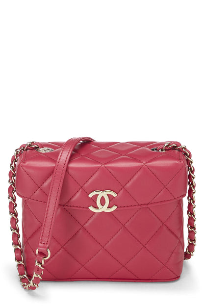 Chanel, sac à main en cuir d'agneau matelassé rose, petit modèle, d'occasion