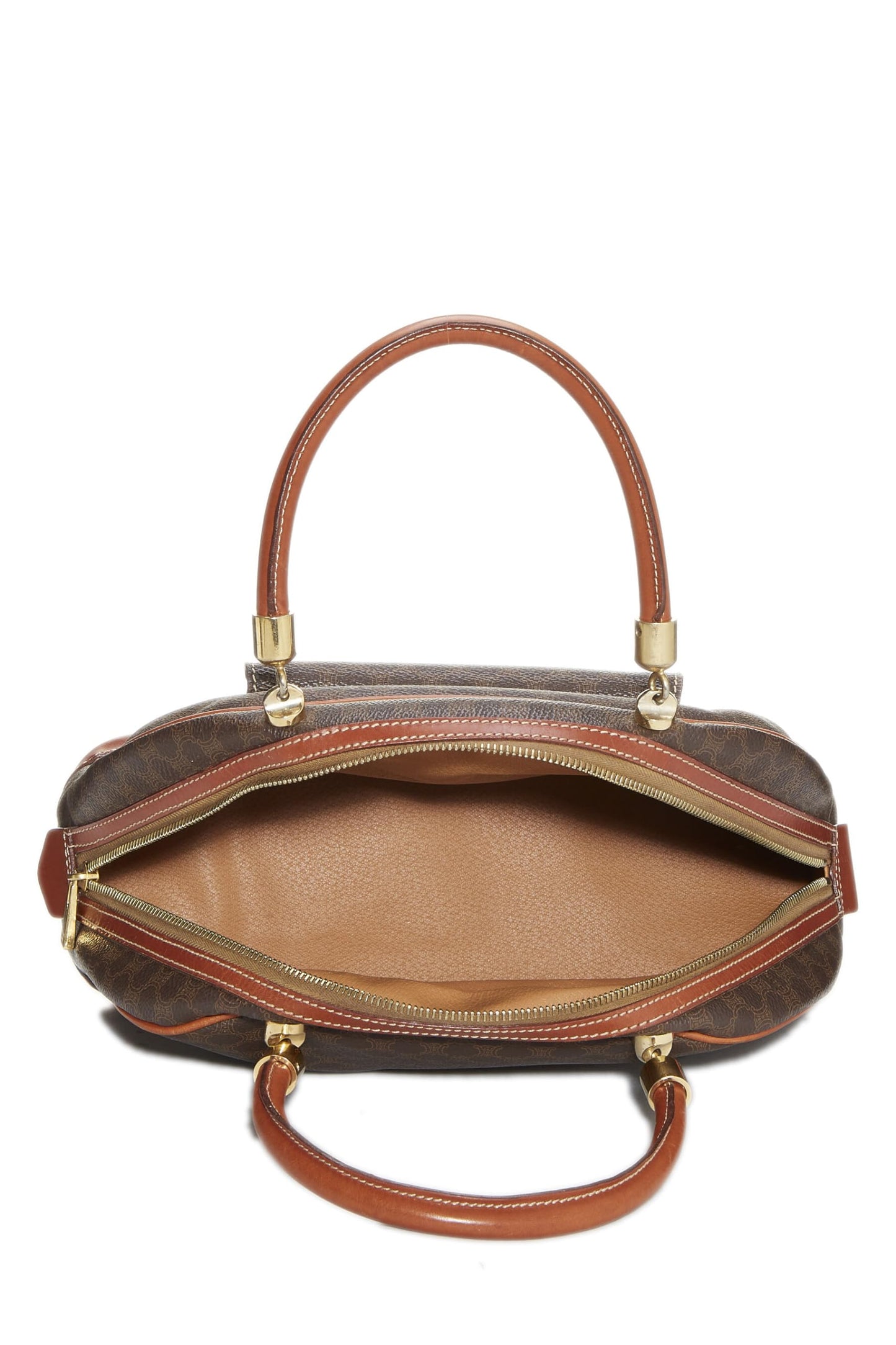 Céline, Pre-Loved Brown Coated Canvas Macadam Handbag, Brown