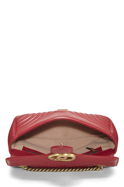 Gucci, Pre-Loved Red Leather GG Marmont Shoulder Bag Small, Red