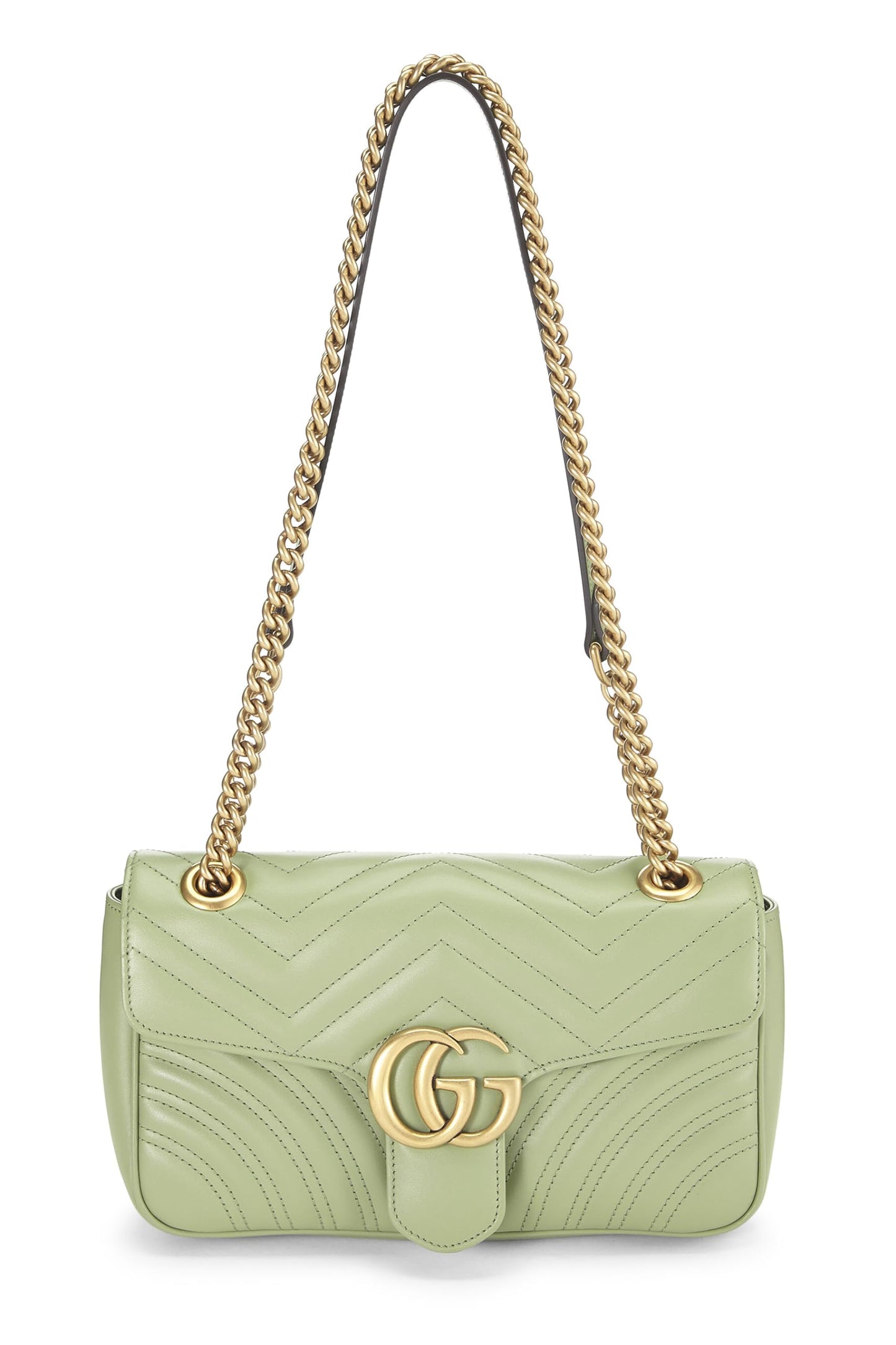 Gucci, Pre-Loved Green Leather Torchon GG Marmont Shoulder Bag Small, Green