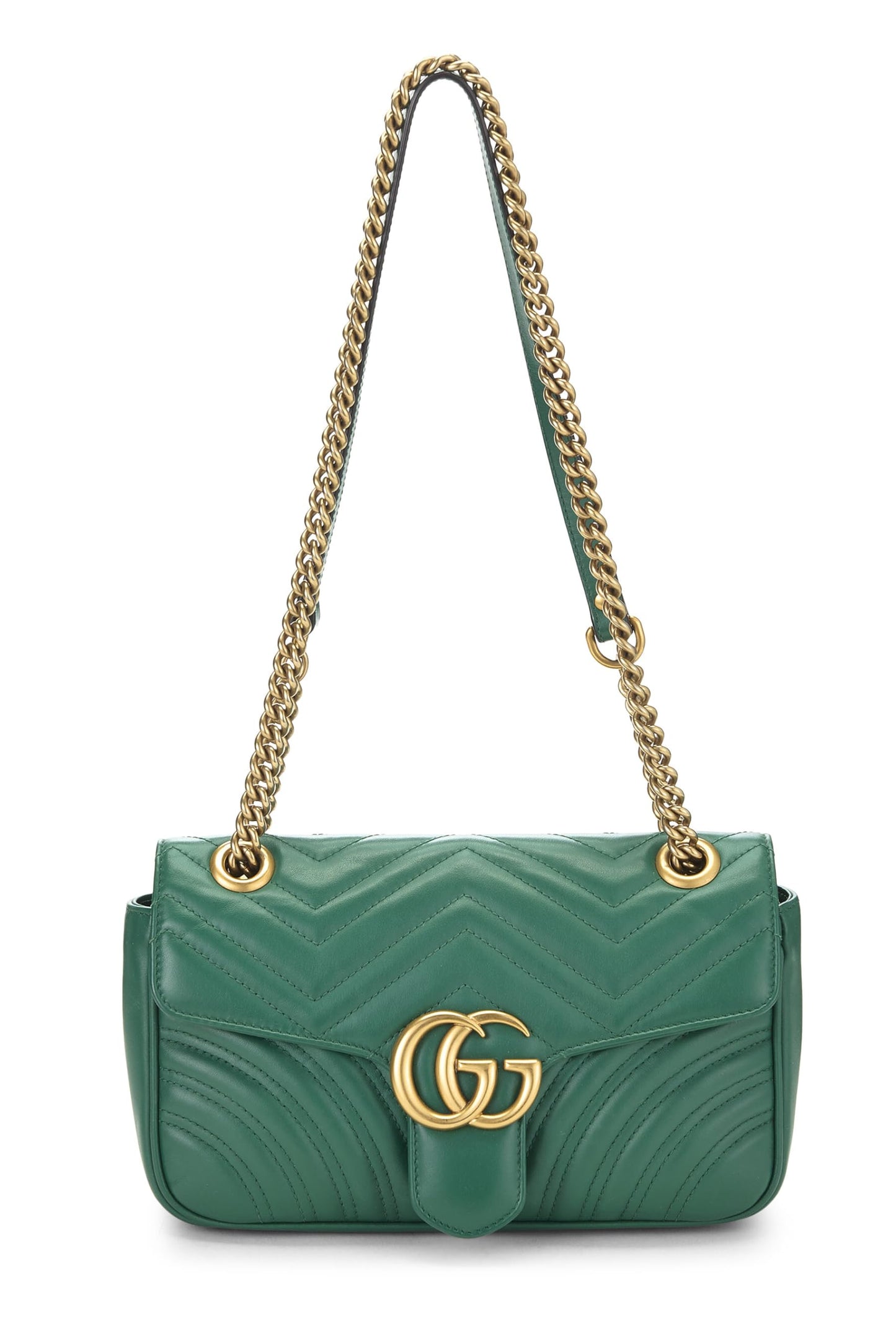 Gucci, Pre-Loved Green Leather GG Marmont Shoulder Bag Small, Green