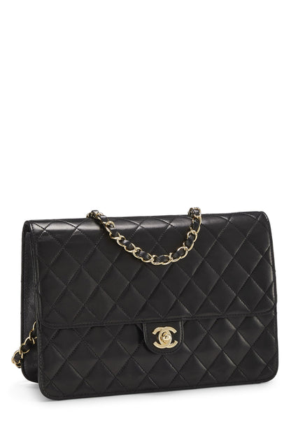 Chanel, Turnlock Ex Flap mediano de piel de cordero acolchado negro Pre-Loved, Negro