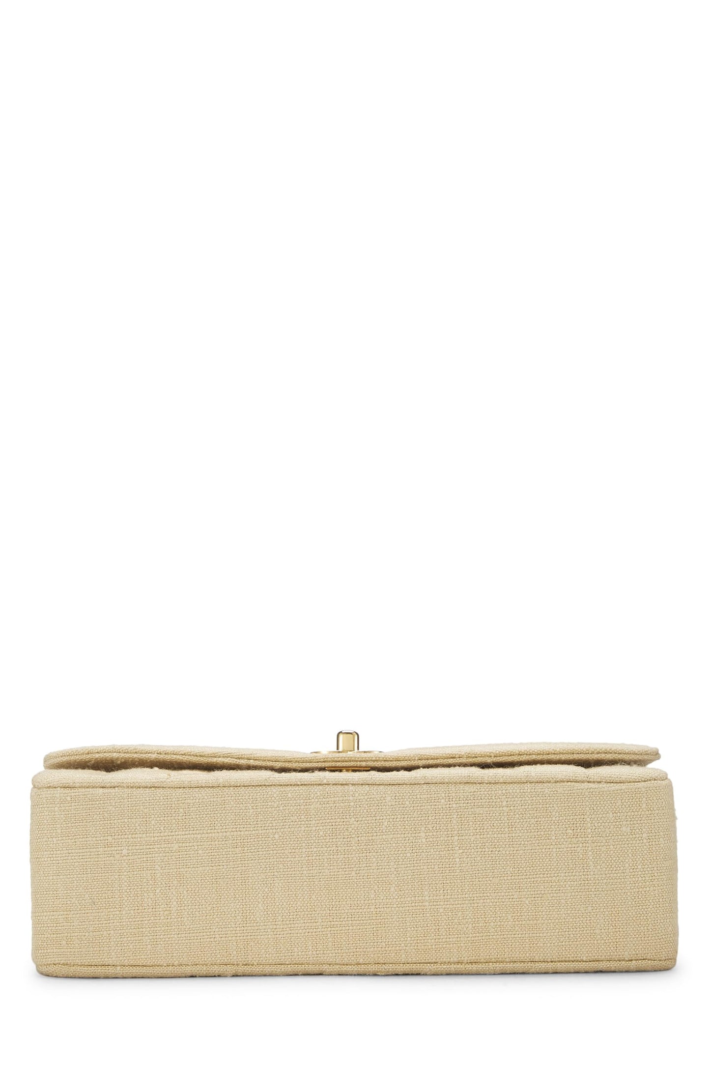 Chanel, Sac à rabat classique en lin matelassé beige d'occasion, taille M, beige