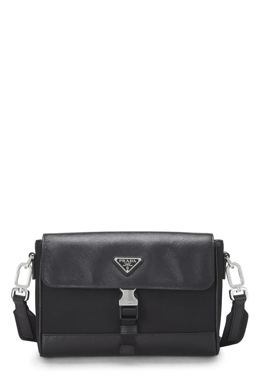 Prada, Pre-Loved Black Saffiano & Tessuto Crossbody, Black