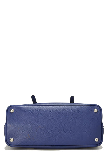 Prada, sac fourre-tout double moyen en cuir Saffiano bleu d'occasion, bleu