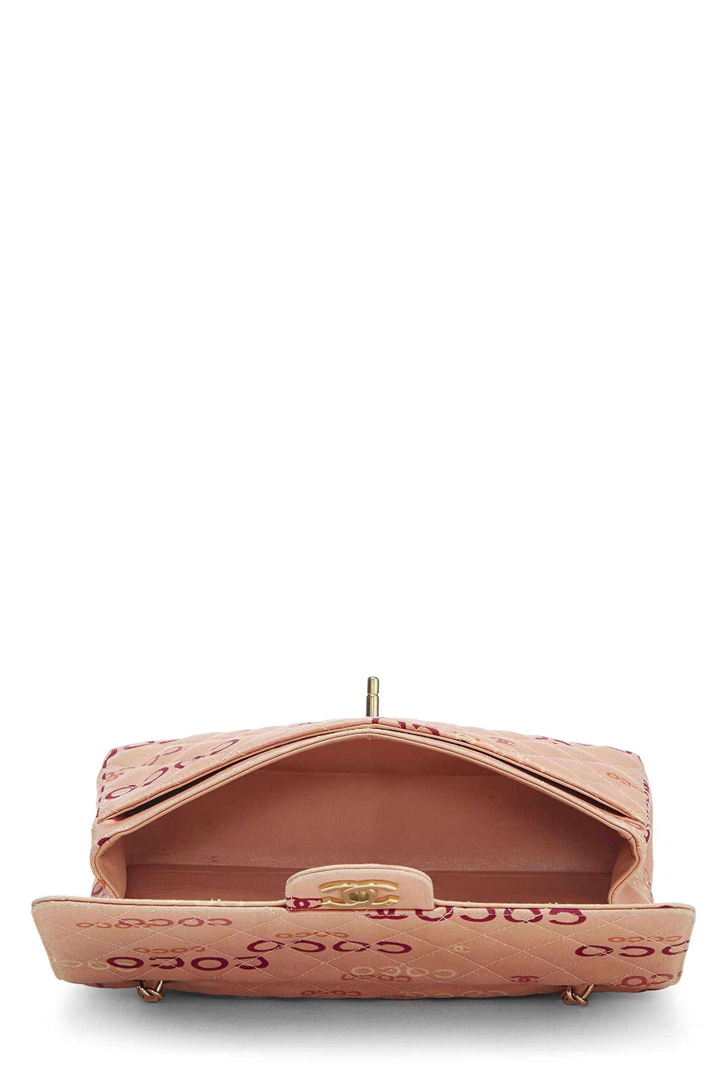 Chanel, Sac à main Coco Classic Double Flap Medium en toile matelassée rose d'occasion, rose