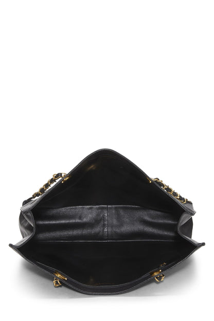 Chanel, grand sac fourre-tout à chaîne plate Black Caviar d'occasion, noir