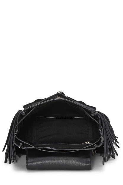 Yves Saint Laurent, sac à dos de festival à franges en cuir de veau noir d'occasion, petit modèle, noir