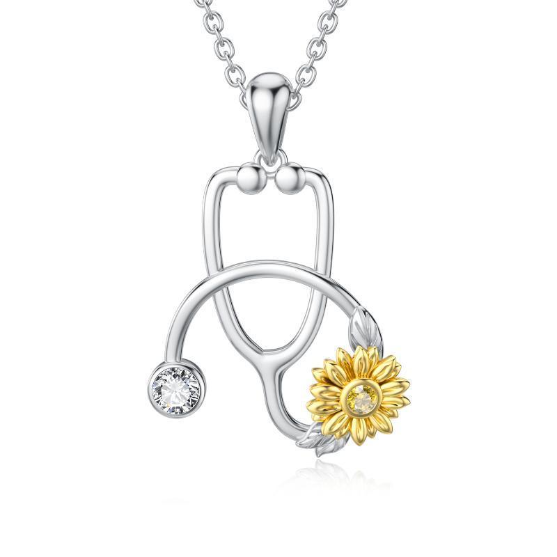 Collier pendentif stéthoscope tournesol en argent sterling 925 pour médecin, infirmière, étudiant, remise de diplôme