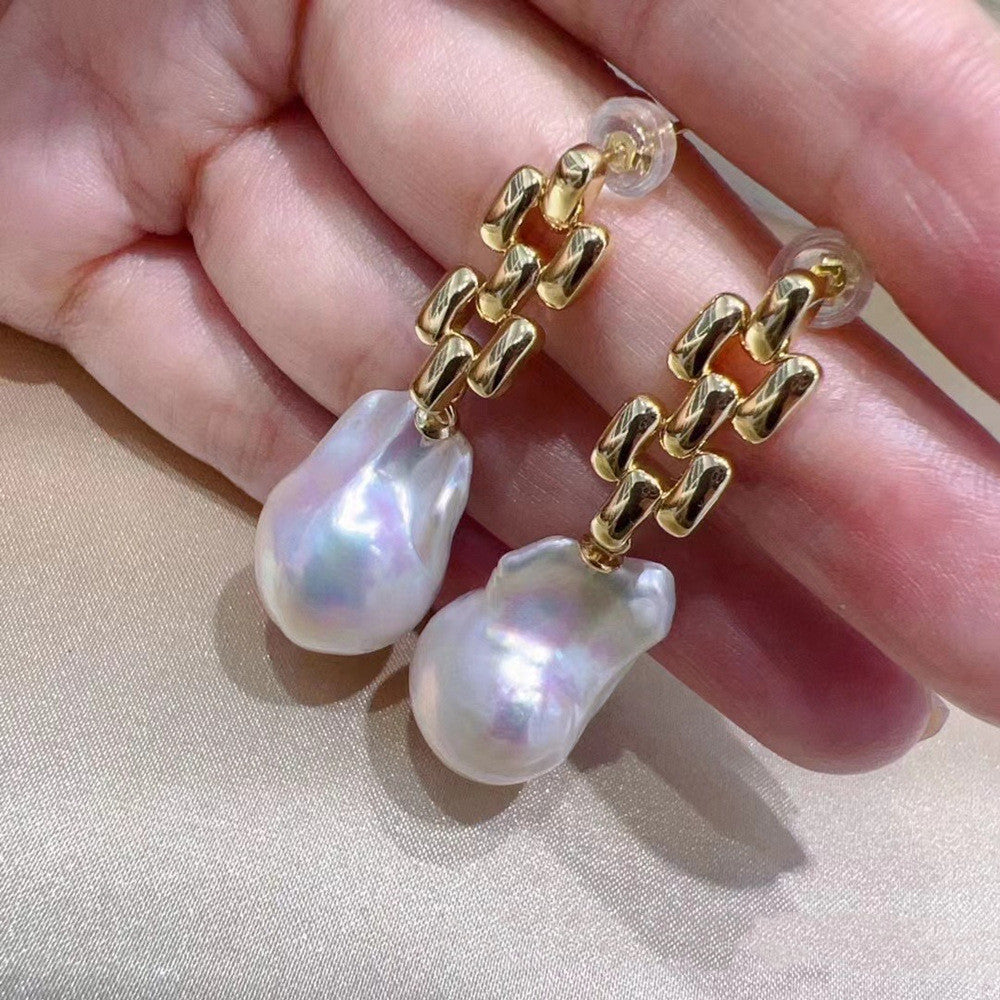 Pendientes de perlas barrocas irregulares de moda para mujer