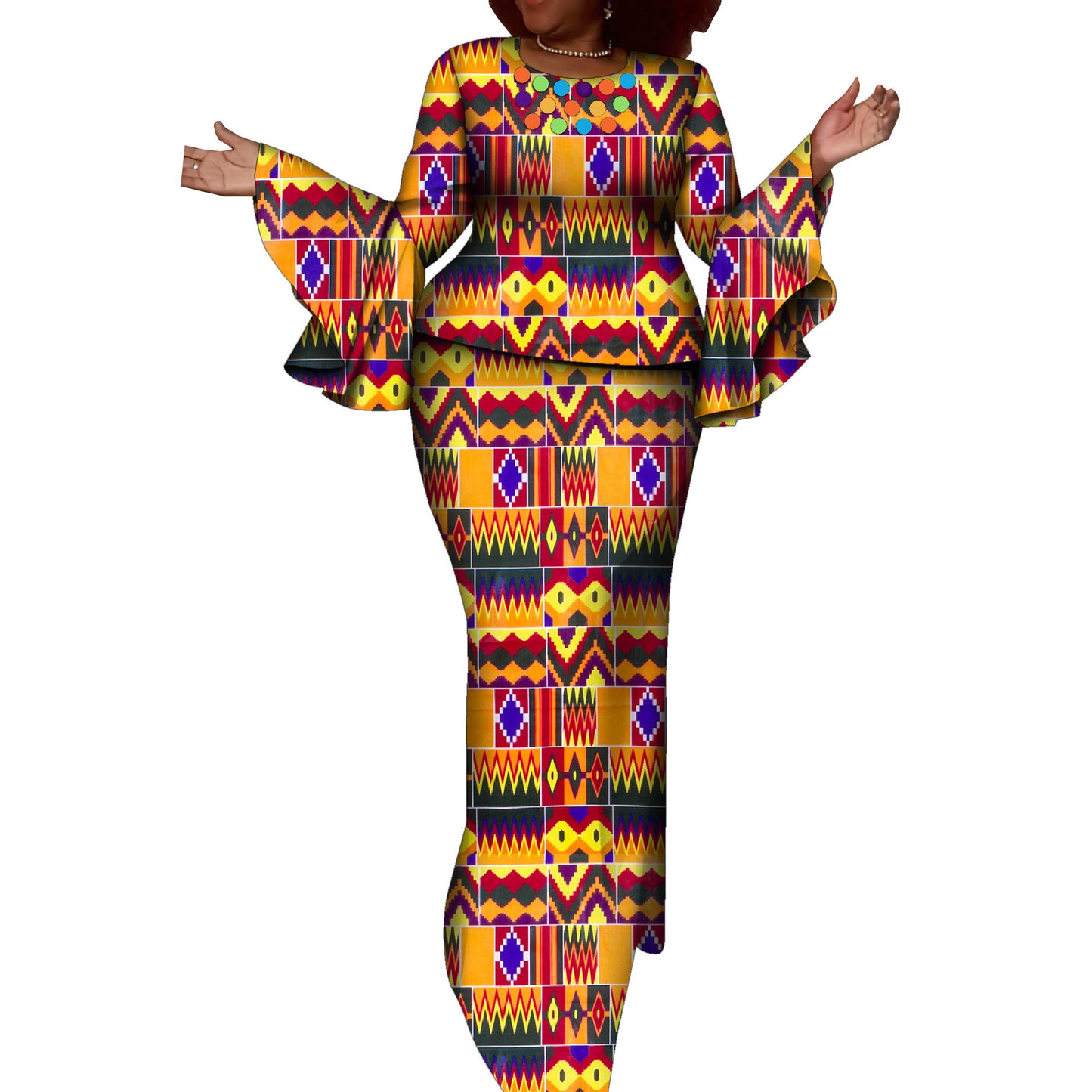 Traje largo de tela africana para mujer