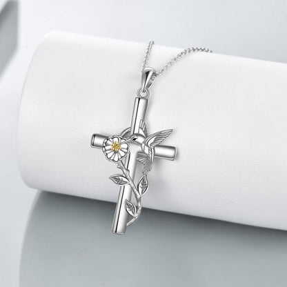 Hummingbird Cross Necklace Gifts for Women Sterling Silver