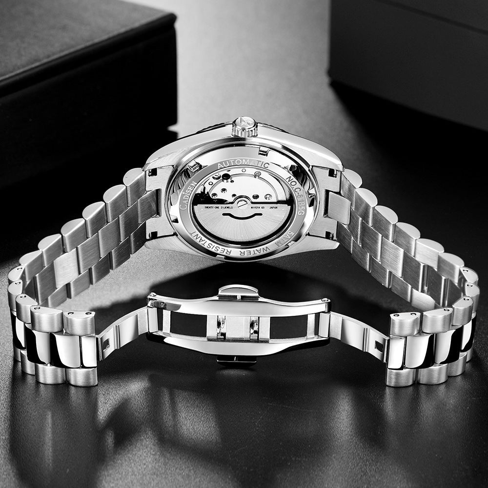 Stainless Steel Shell Automatic Mechanical Men's Sapphire Calendar Watch