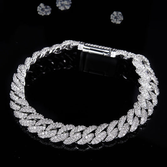 Silver Cuban Bracelet Or Necklace With Moissanite Diamonds