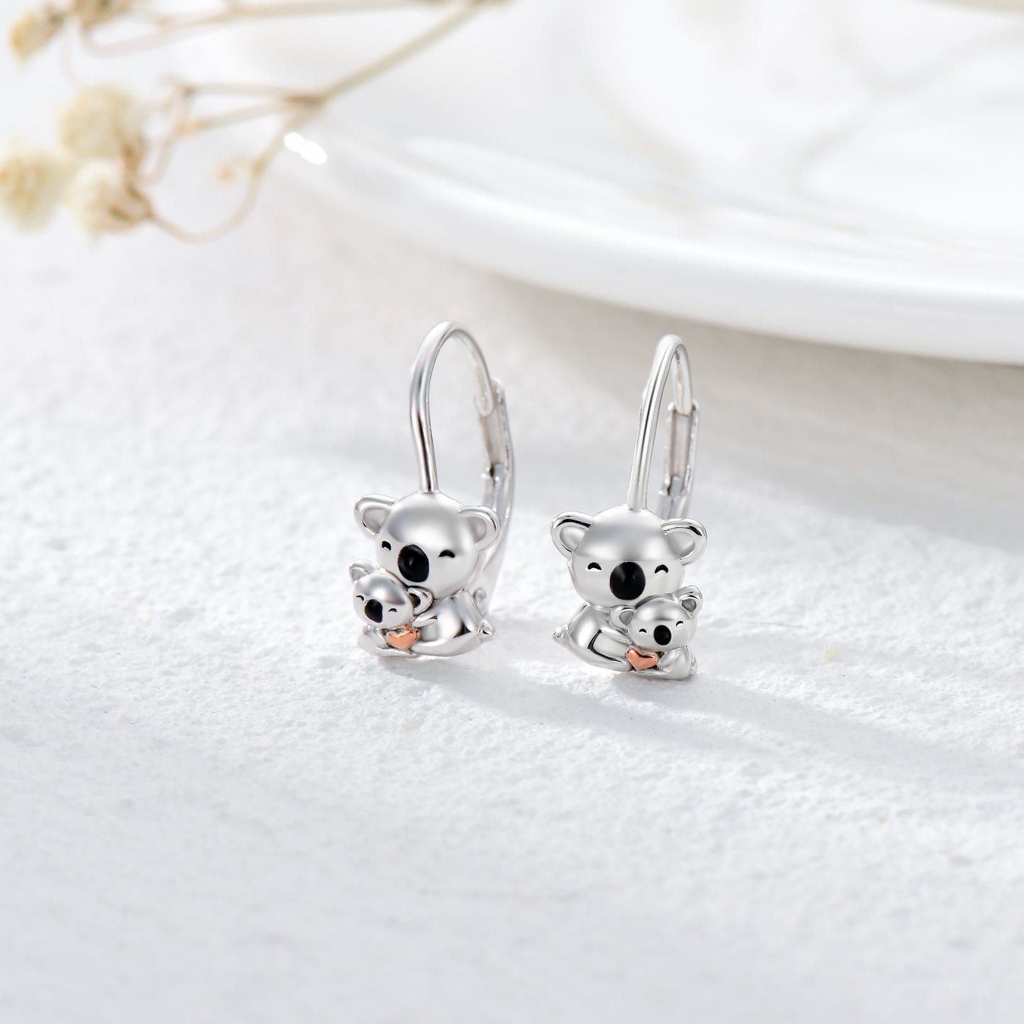 Pendientes de koala para niñas y mujeres, bonitos pendientes de botón con forma de koala para madre e hija, joyería colgante de plata de ley