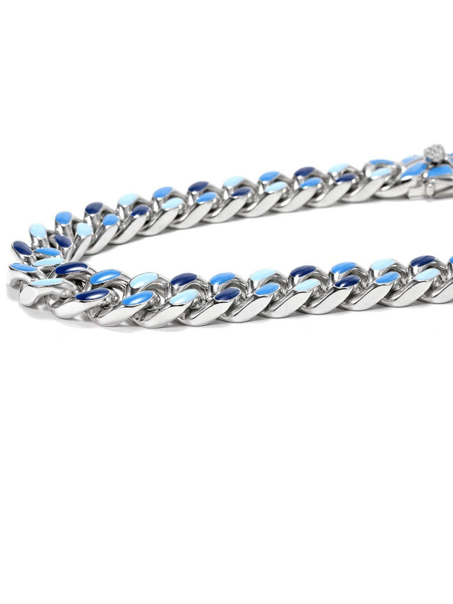 Blue Stitching Hardened Cuban Link Chain Necklace