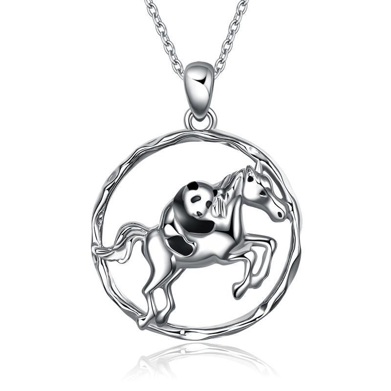 Collier avec pendentif cheval et panda en argent sterling 925