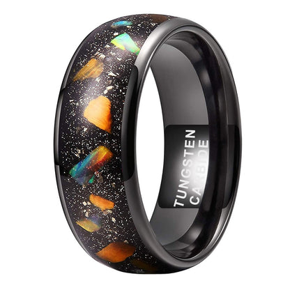 8mm Inlaid Galaxy Broken Opal Tungsten Ring