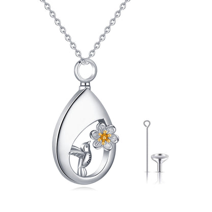 Cremation for Ashes Hummingbird Urn Necklace Teardrop Urn Pendant in Sterling Silver