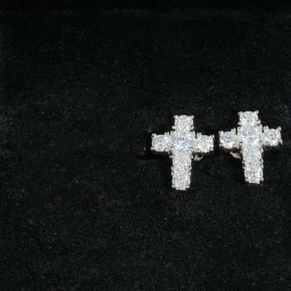 Boucles d'oreilles en argent S925 avec croix Hip Hop DF Jewelry