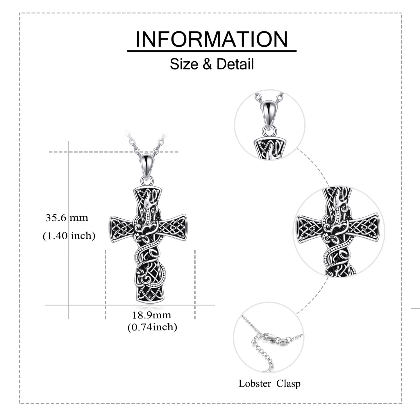 Collier Croix en Argent Sterling Croix Foi Dragon Celtique Bijoux pour Femmes Hommes