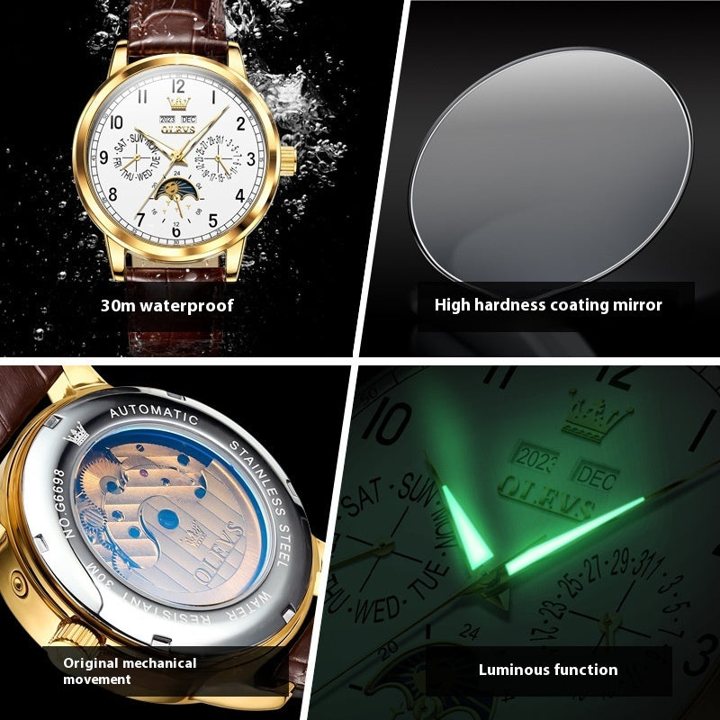 Montre mécanique multifonctionnelle lumineuse pour homme