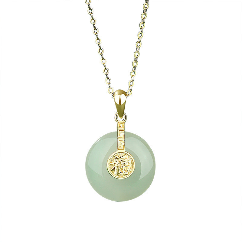 The New Nafu Peace Button And Field Jade Necklace Female Retro Chinese Style Fu Character 18K Gold Collarbone Chain Country Tide Sterling Silver