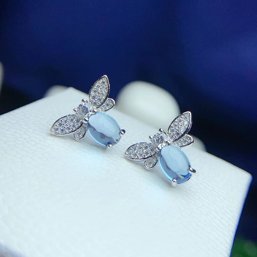 Natural Plain Blue Topaz Ear Studs