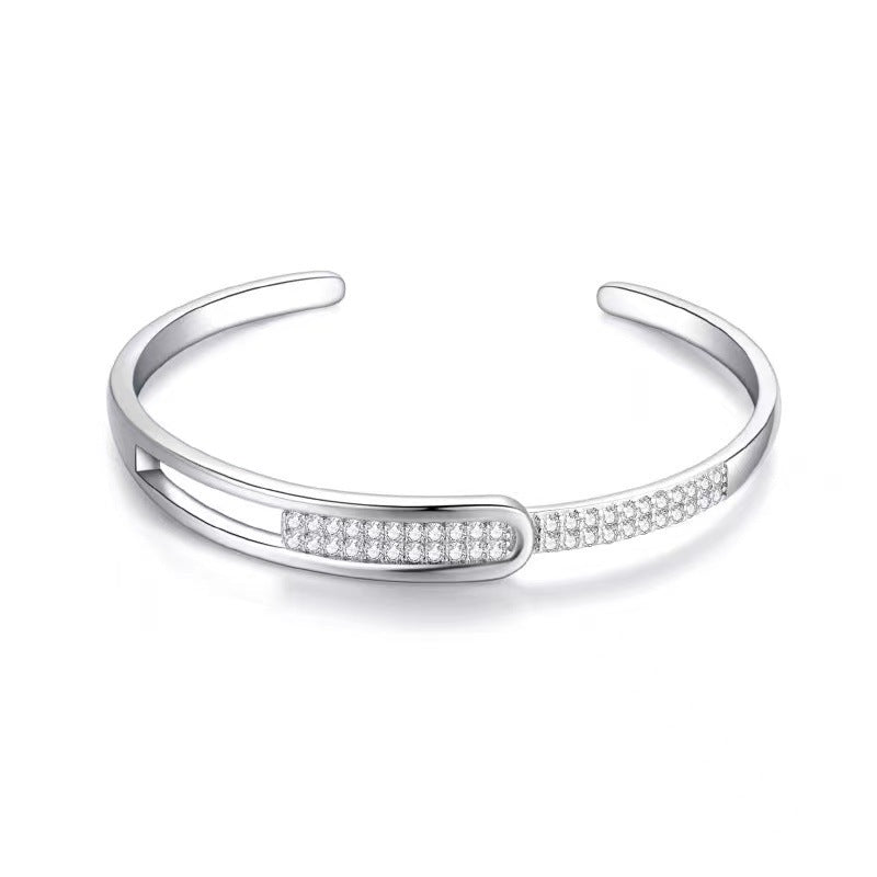 Pulsera de plata de ley S925 con diamantes de imitación a la moda coreana