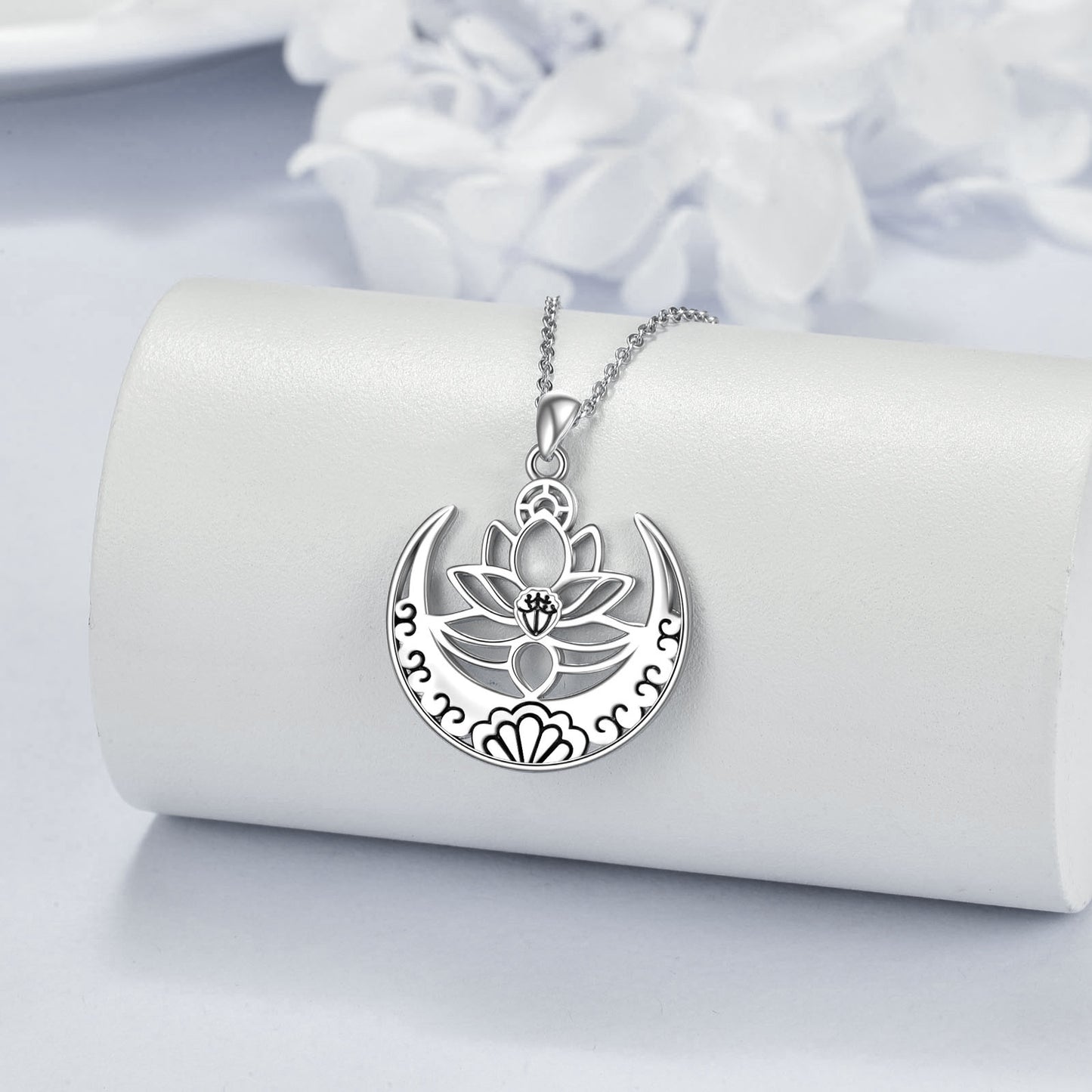 collier de yoga en argent sterling avec symbole fleur de lotus/om, symbole sanskrit, bijoux d'équilibrage